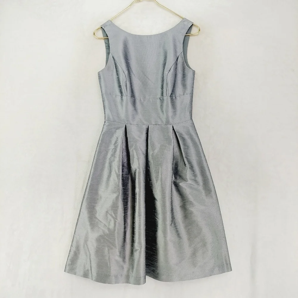 ALFRED SUNG Silver Polyester Sleeveless A-Line Knee Length Party Dress 3996
